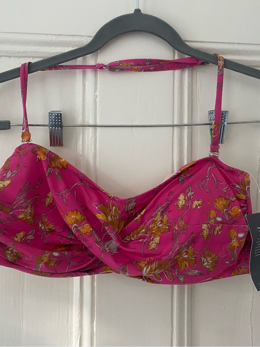 Garnet Hill Pink Floral Twist Bandeau Bikini Top